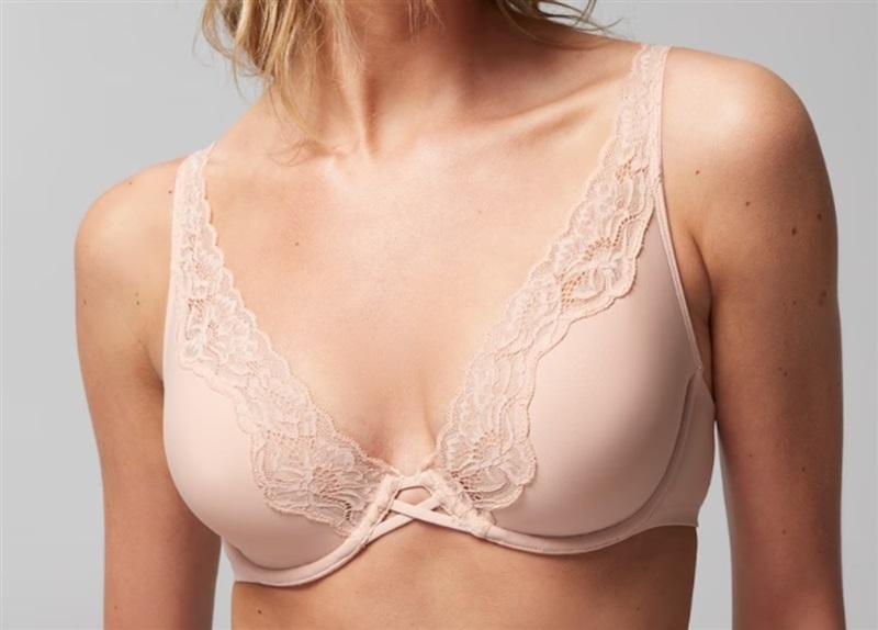 NWOT Soma 38DD Essentials Unlined Lace Trim Plunge Adobe Pink 115663