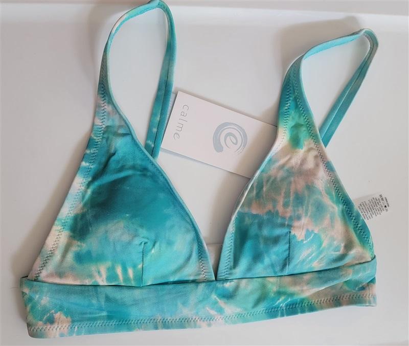 NWT Calme M Tie Dye Teal Triangle Bikini Swim Top 115727
