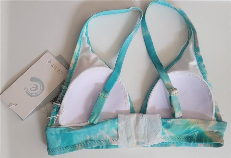 NWT Calme M Tie Dye Teal Triangle Bikini Swim Top 115727