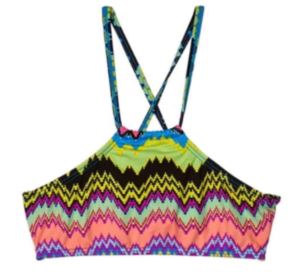 NWT PIlyq 12 Girls Clara High Neck Halter Bikini top Swimsuit Zig Zag 115734