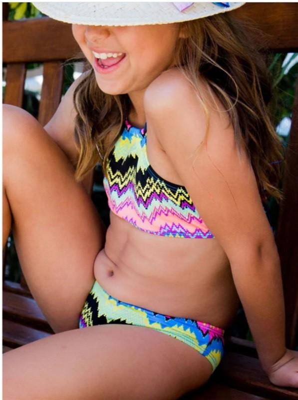 NWT PIlyq 12 Girls Clara High Neck Halter Bikini top Swimsuit Zig Zag 115734