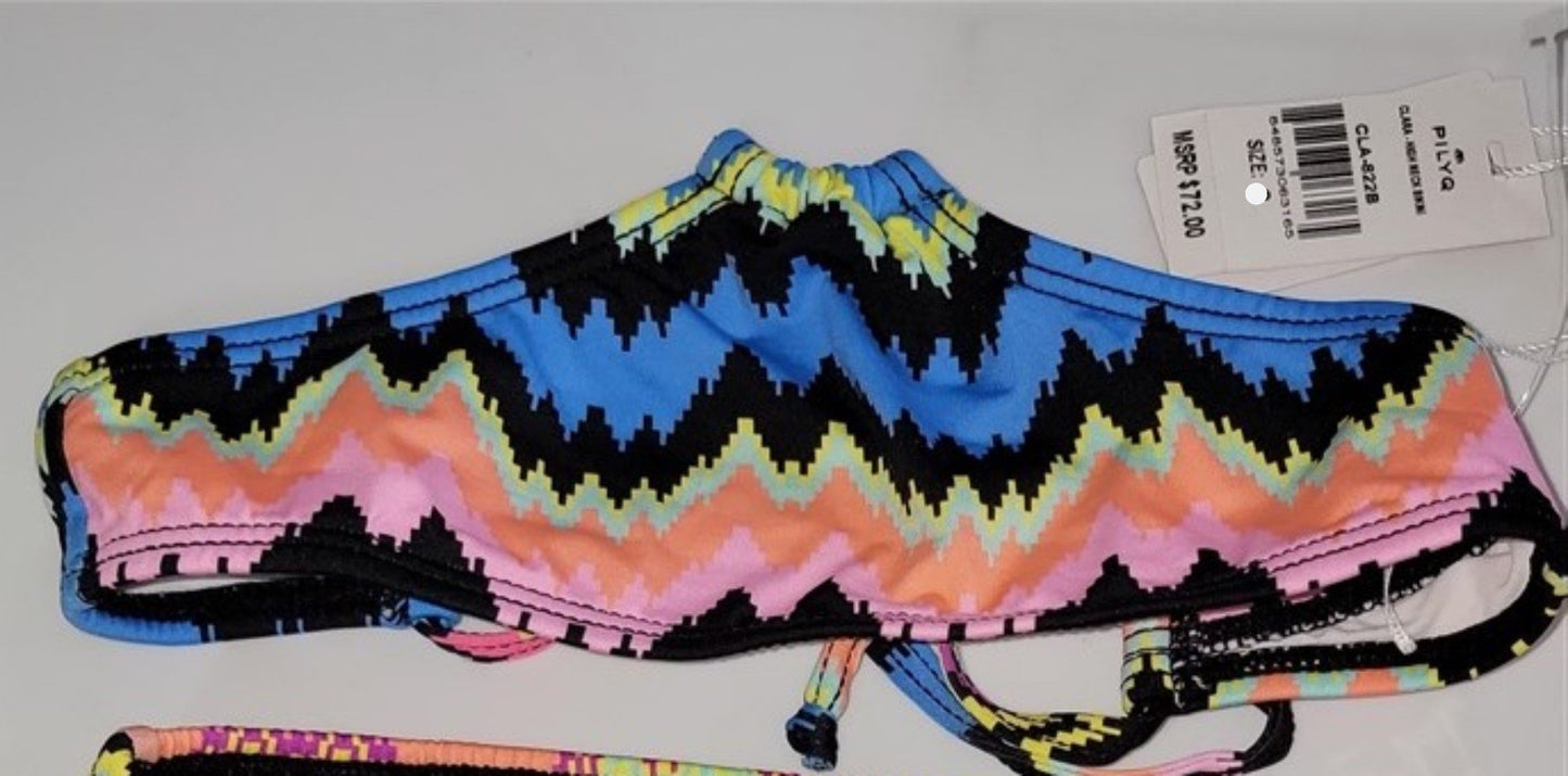 NWT PIlyq 12 Girls Clara High Neck Halter Bikini top Swimsuit Zig Zag 115734