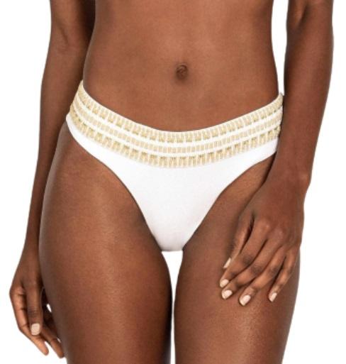 NWT Peixoto White Zoni L Banded Ribbed Cheeky Scoop Bikini Swim Bottom 115761