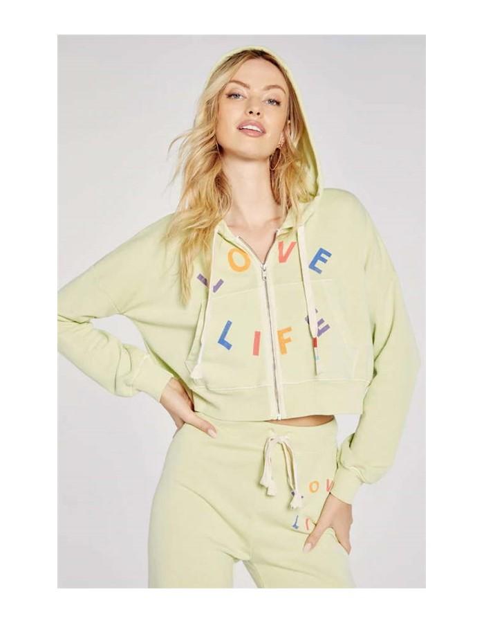 NWT Wildfox XS Love Life Kinley Crop Hoodie Sweatshirt Shadow Lime Green 115767