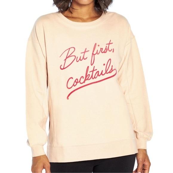 NWOT Wildfox M But First Cocktails Sommers PINK Sweatshirt Flocked 115769