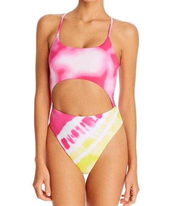 NWT Aqua Swim L POP PINK Tequila Sunrise Tie-Dyed One Piece Swimsuit 115791