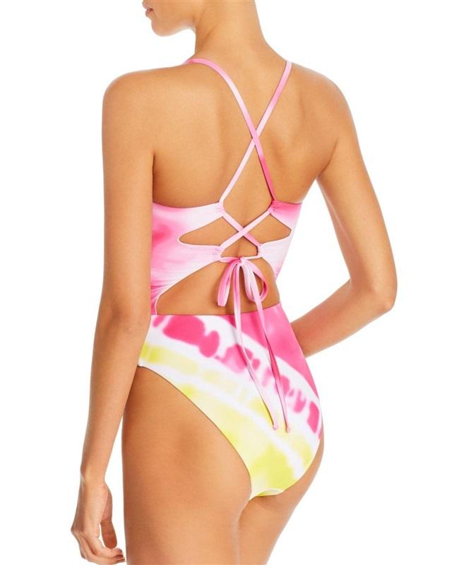 NWT Aqua Swim L POP PINK Tequila Sunrise Tie-Dyed One Piece Swimsuit 115791