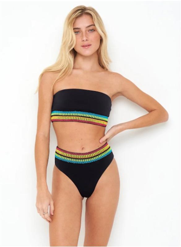 NWT Peixoto Black Zoni XS Banded Ribbed Cheeky Scoop Bikini Swim Bottom 115803