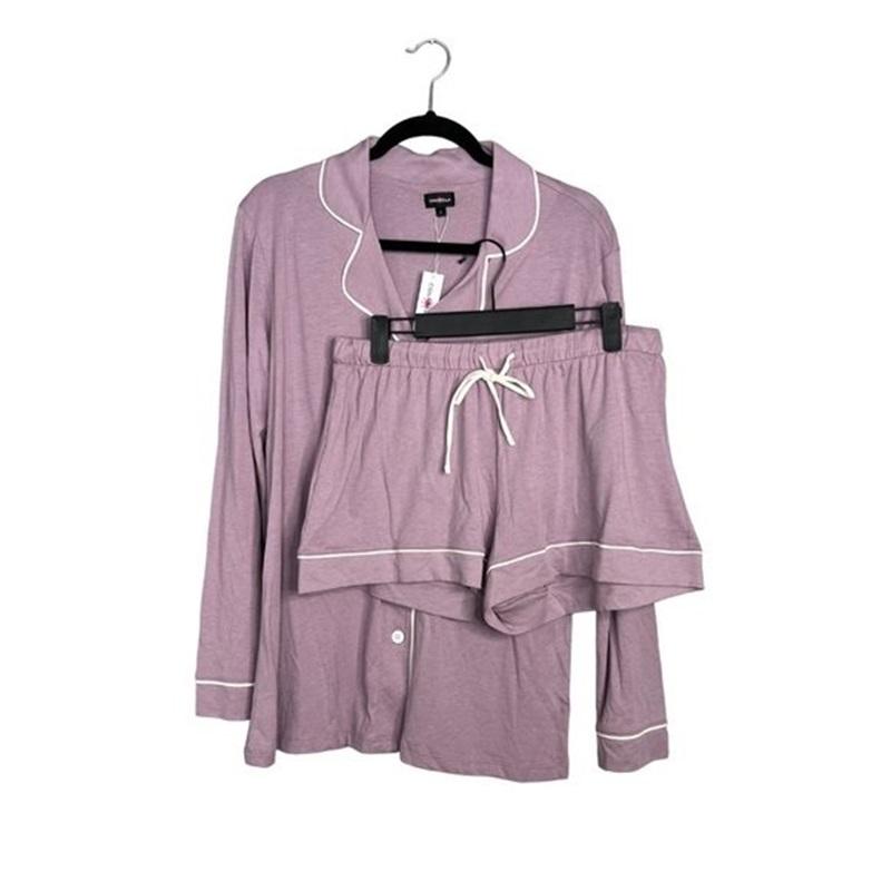 NWT Cosabella LG Purple Bella Short Sleeve Top & Boxer Shorts Pajama Set 115807
