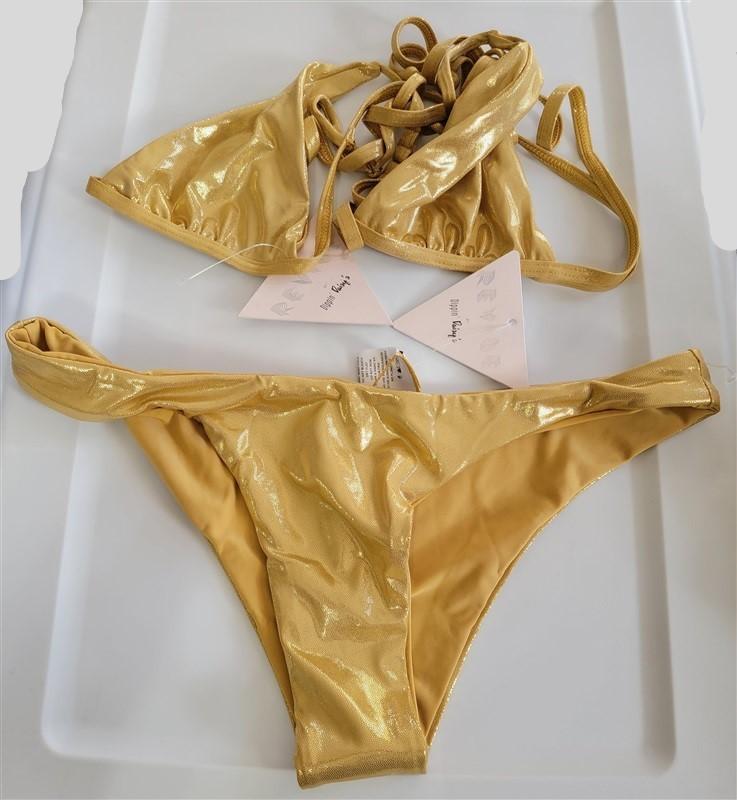 NWT Anthropologie Dippin' Daisy's M ReVibe Bikini Set Liquid Gold 115837