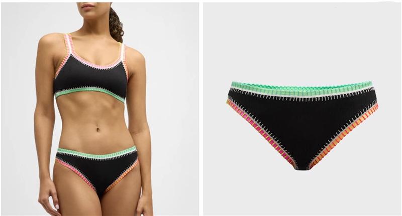 NWT Pilyq Platinum Black Crochet Trim M Scoop Bikini Swim Bottom 115856