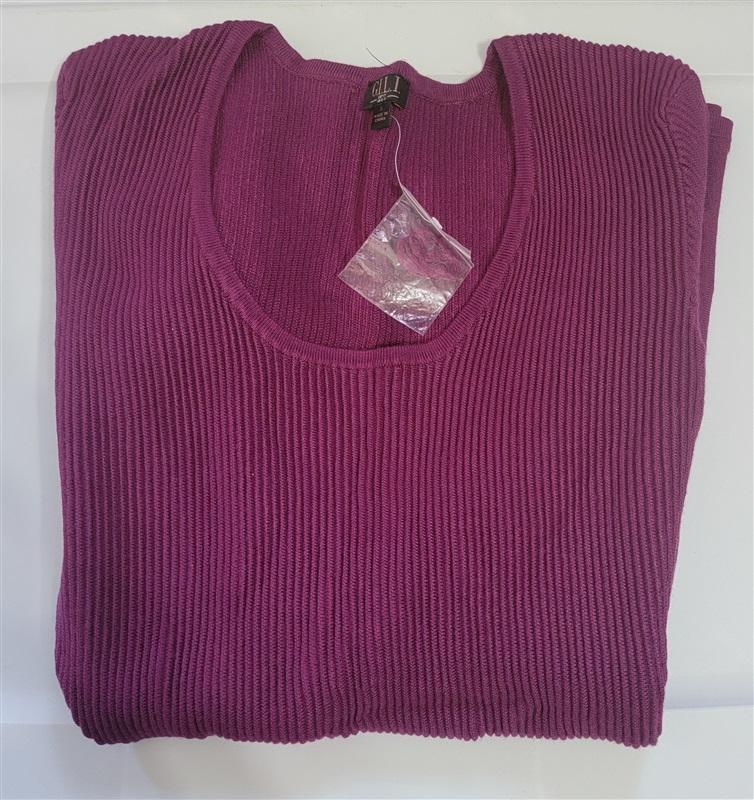 NWT G.I.L.I. SM 3/4 Sleeve Scoop Neck Sweater Peplum Top Purple 115881