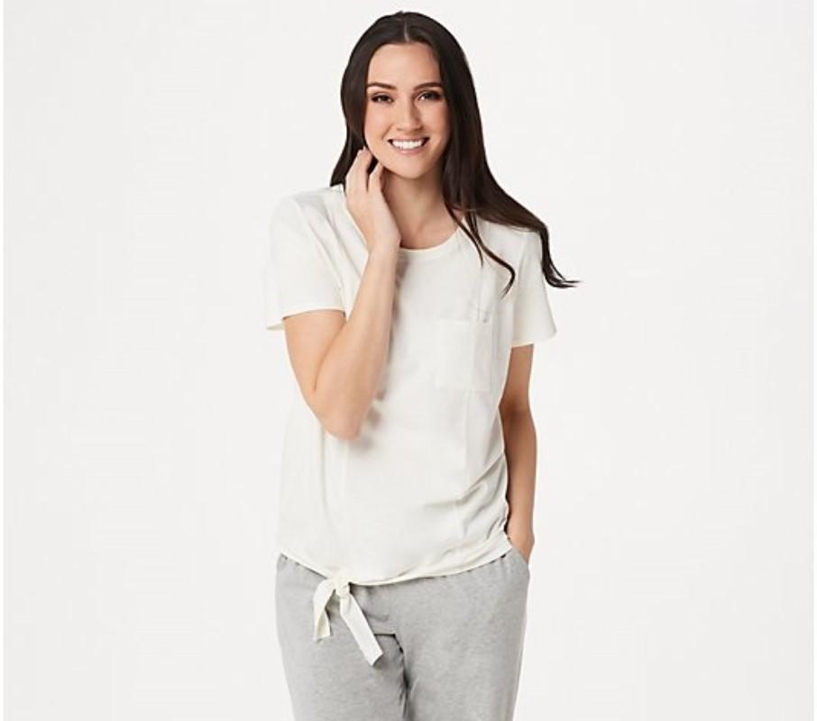 NWT AnyBody XXS Cozy Knit Side Tie T-Shirt W/ Pocket Blue 115896