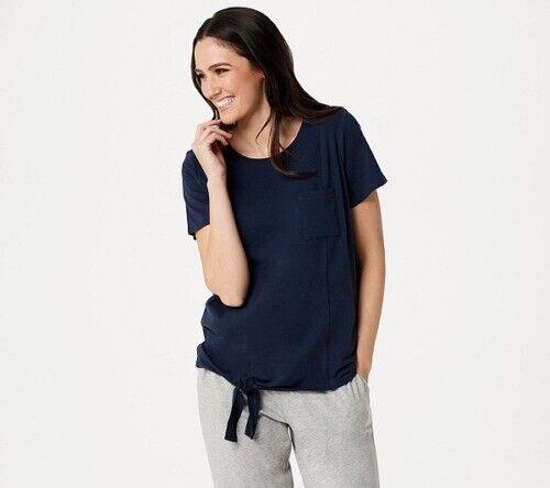 NWT AnyBody XXS Cozy Knit Side Tie T-Shirt W/ Pocket Blue 115896