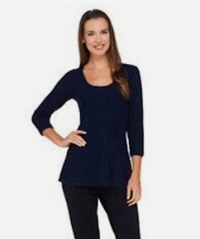 NWT G.I.L.I. SM 3/4 Sleeve Scoop Neck Sweater Peplum Top Black 115897