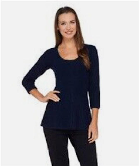 NWT G.I.L.I. SM 3/4 Sleeve Scoop Neck Sweater Peplum Top Black 115897
