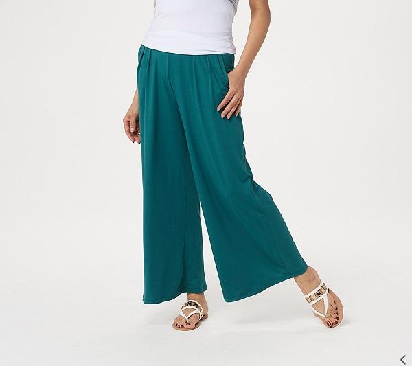 NWT Cuddl Duds L Flexwear Wide Leg Cropped Pants Emerald Green 115898