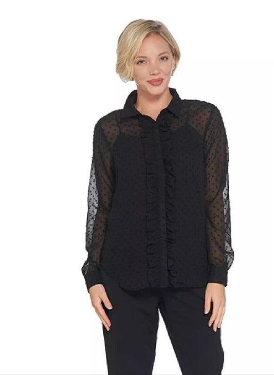 New Brooke Shields 8 Timeless Button Front Ruffle Shirt 115903