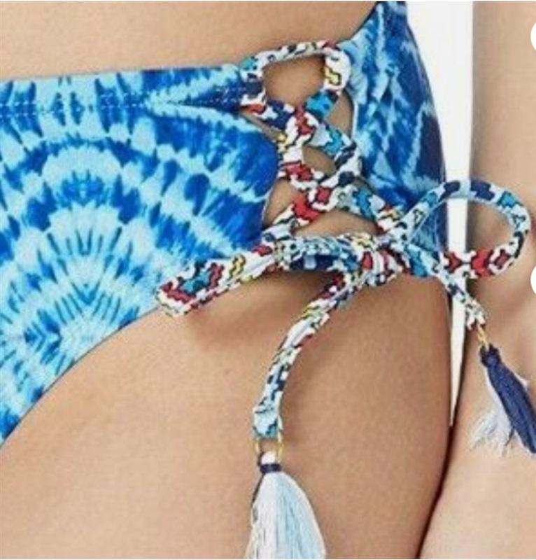 NWT Bleu Rod Beattie 12 Mykonos Lace Up Side Hipster Blue Bikini Bottom 11591222