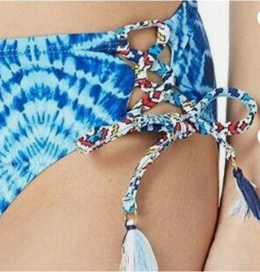 NWT Bleu Rod Beattie 12 Mykonos Lace Up Side Hipster Blue Bikini Bottom 11591222