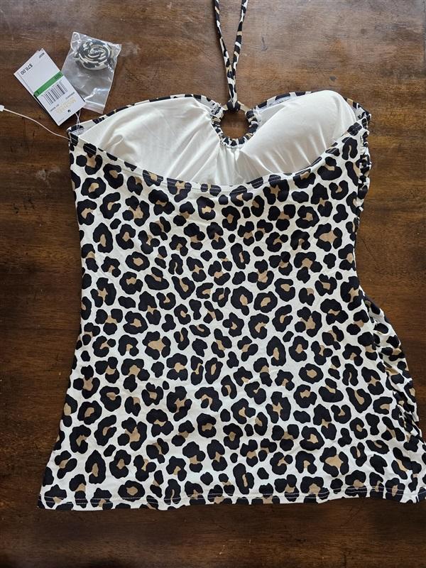 NWTD MICHAEL KORS S Tankini Halter Ring Bandeau Swim Top Animal 115932