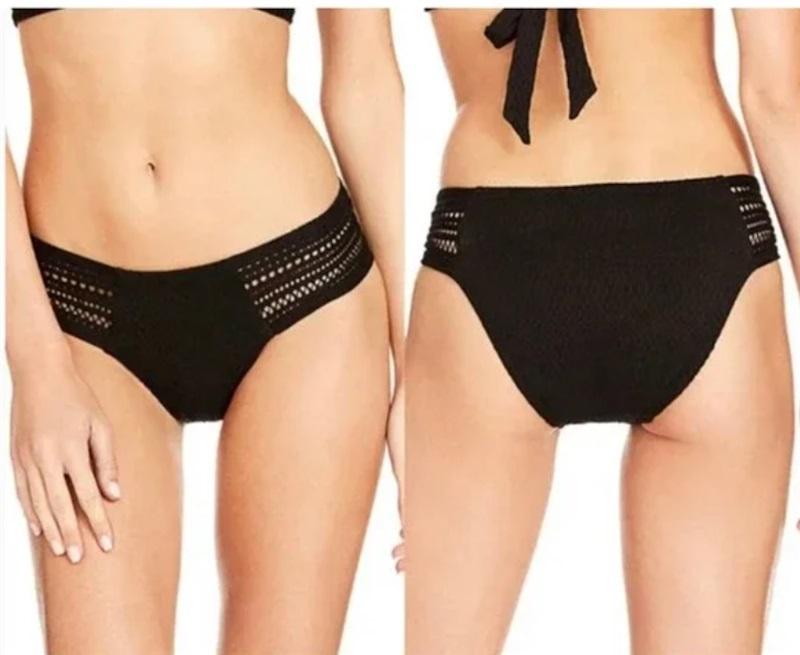NWT Robin Piccone Perla L Crochet Banded Bikini Swim Bottom Pacific Blue 115945