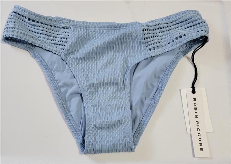 NWT Robin Piccone Perla L Crochet Banded Bikini Swim Bottom Pacific Blue 115945