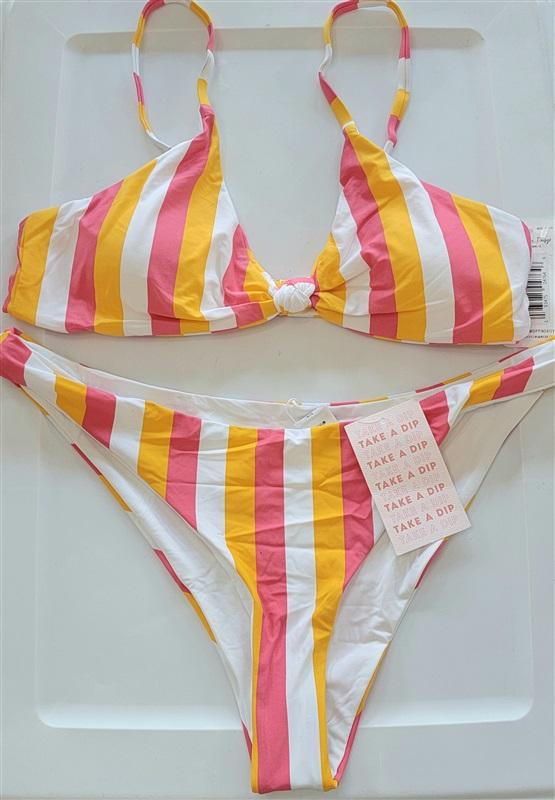 NWT Anthropologie Dippin' Daisy's L Pink Yellow Stripe Bikini Set 115987