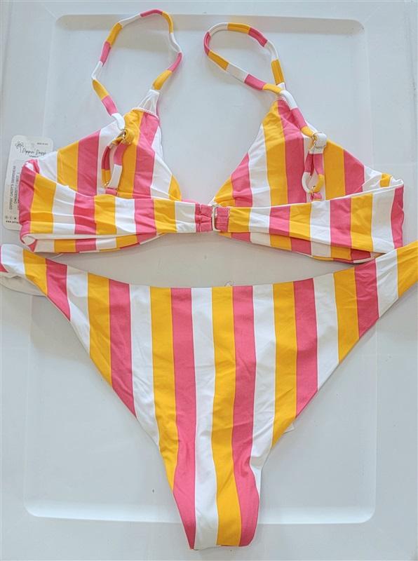 NWT Anthropologie Dippin' Daisy's L Pink Yellow Stripe Bikini Set 115987