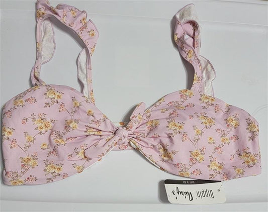 NWT Dippin' Daisy's L Golden Rose Countess Knotted Ruffle Bikini Top 115996