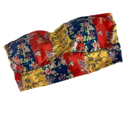 NWOT Isabella Rose Patchwork Floral M Strapless Bandeau Bikini Swim Top 116018