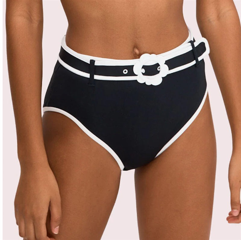 NWTD Kate Spade L Daisy Black White High-Waisted Bikini Swim Bottoms 116034