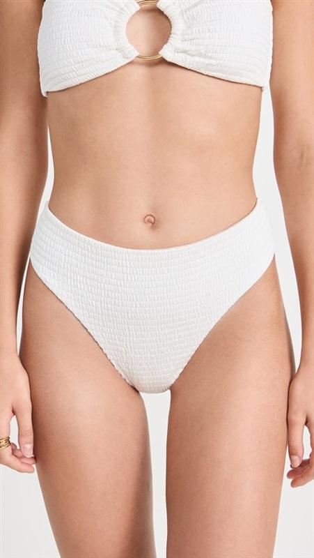 NWT Pilyq Pure Hillary L High-Waisted Bikini Swim Bottom White 116039