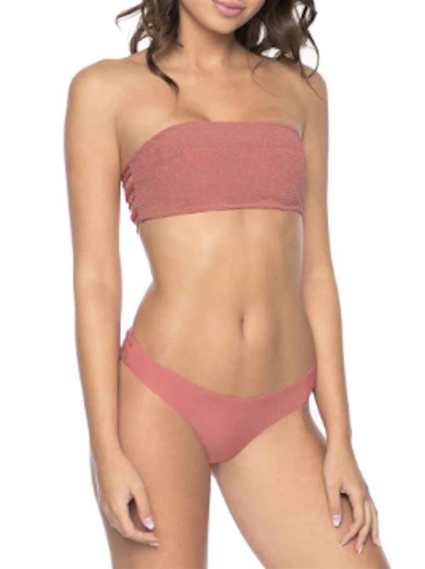 NWT Pilyq PQ Lotus S Basic Ruched Full Bikini Bottoms Rose Pink 116044