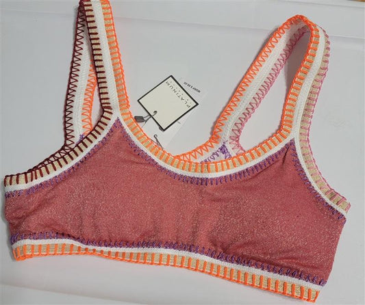 NWT Pilyq Platinum S TeaBerry Crochet Trim Sporty Bikini Swim Top #116053