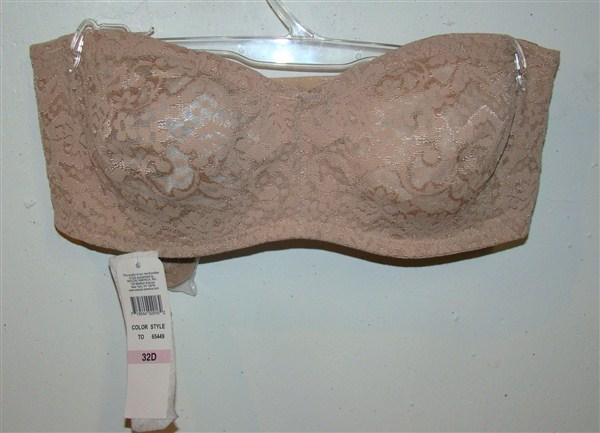 NWTD Wacoal Halo Lace Strapless Bra 32D Underwire BEIGE 854205 Free Ship 116060