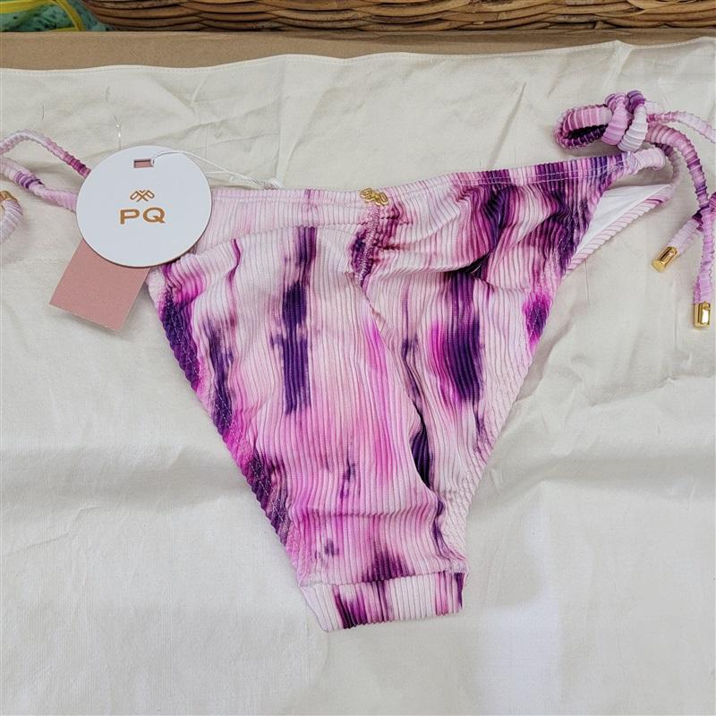 NWT PQ Pilyq L Spell Purple Tie Dye Tie Side Teeny Bikini Swim Bottom 116115