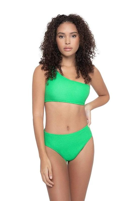 NWT PQ Pilyq Kiwi Reef L High Waist Green Textured Bikini Swim Bottom 116121