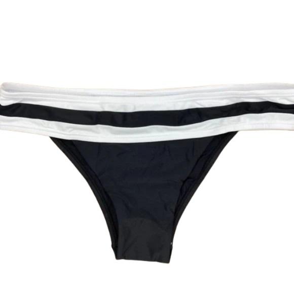 NWT Pilyq Midnight Gold M Color Block Banded Cheeky Bikini Swim Bottom 116202