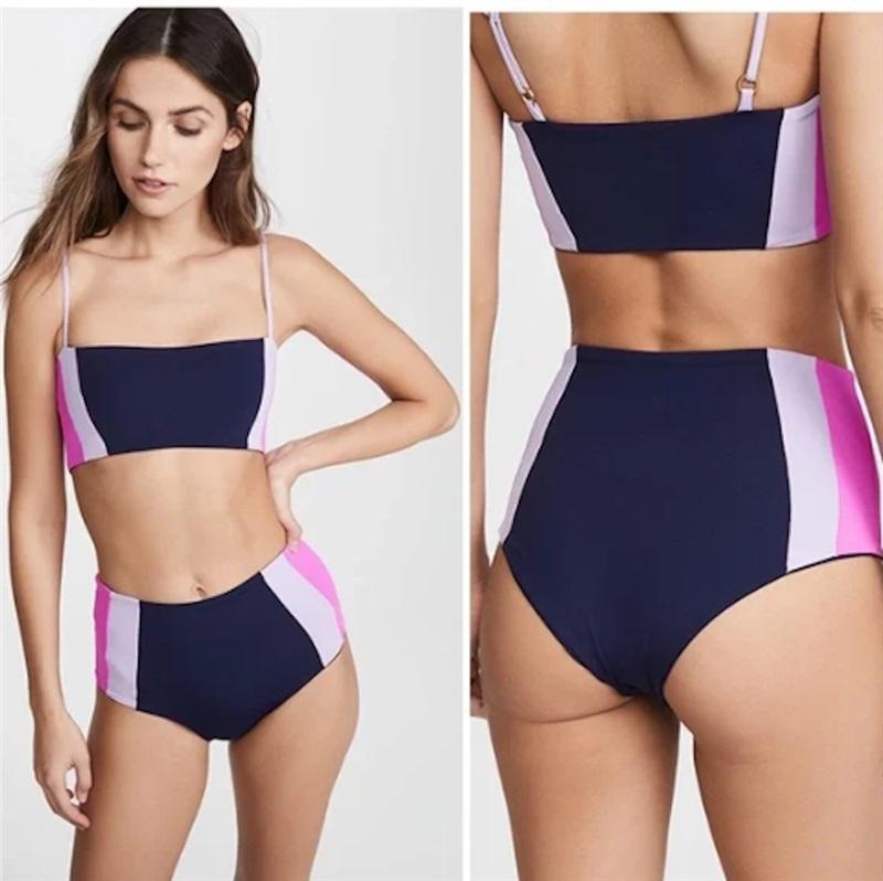 NWT L*Space S Portia High Waist Bikini Bottom Blue Pink 116208