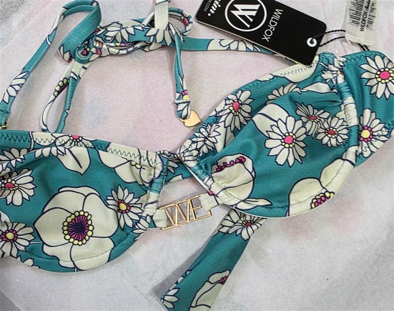 NWOT WILDFOX M Daisy Poppy Green Pink Bikini Top 116213