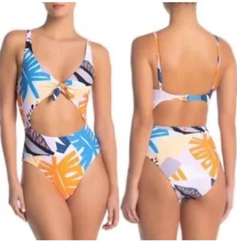 NWT Red Carter XS Arlyne Tie-Front Keyhole Sunburst 1 PC Swimsuit 116217