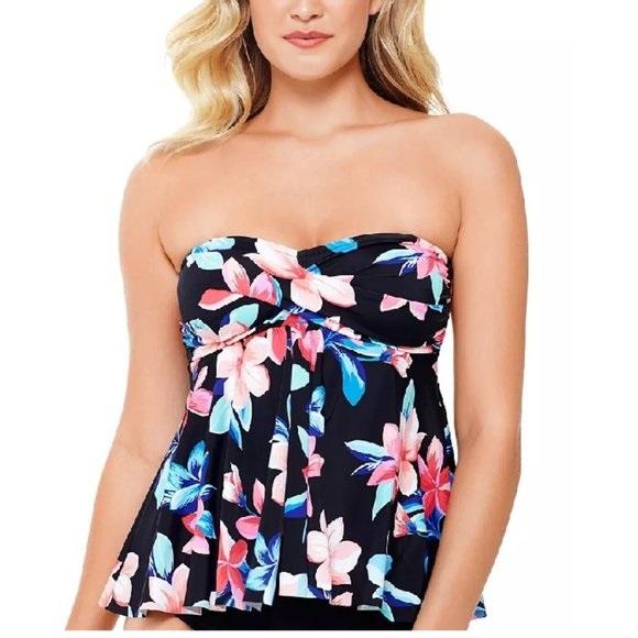 NWT Swim Solutions Fly Away SZ 14 Floral Twist Bandeau Tankini Swim Top #116259