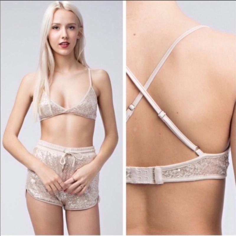 NWT Anthropologie Honey Punch S White & Silver Sequin Bralette 116266