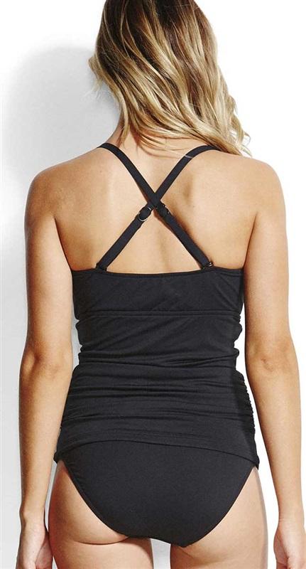 NWT Seafolly 6 USA F Cup Twist Front Singlet Tankini Black 116269