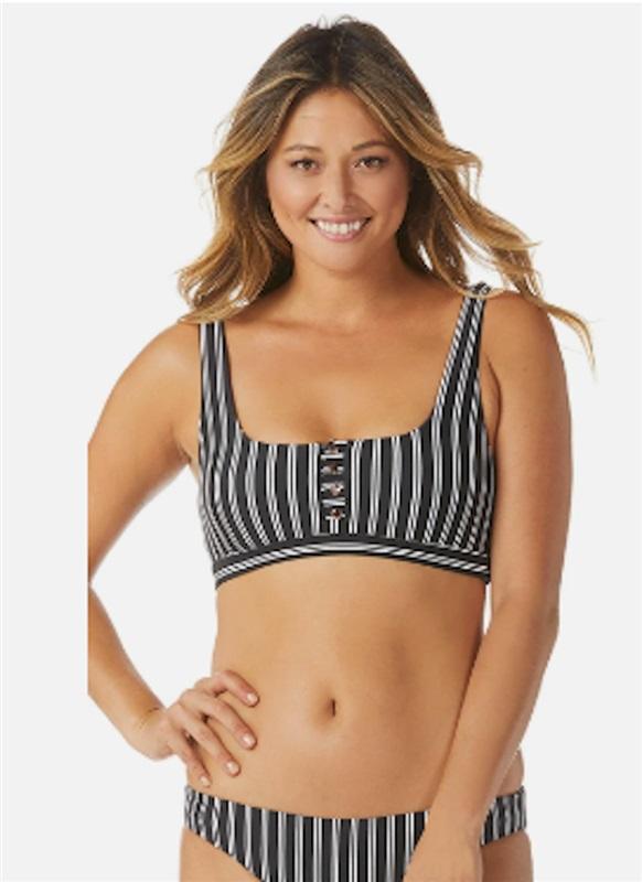 NWT Raisins XL Del Mar Black White Striped Bikini Swim Top 116275
