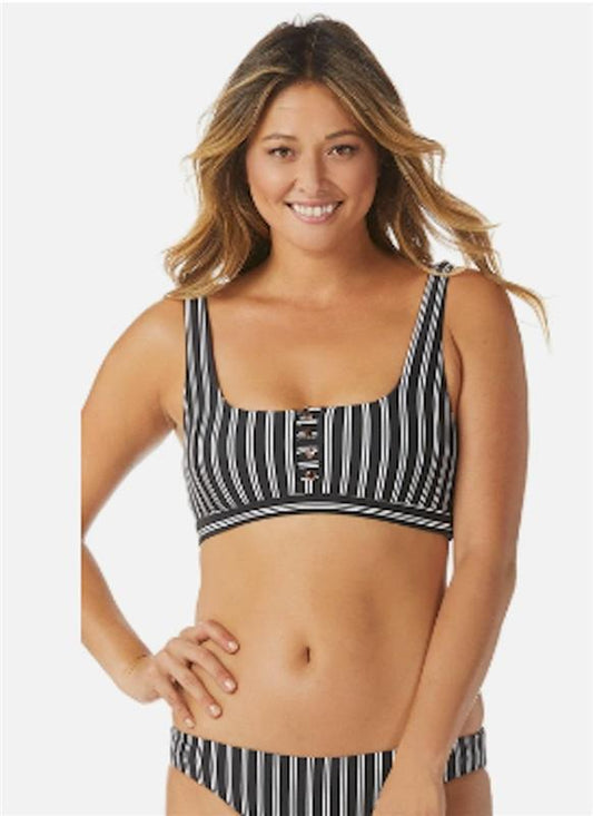 NWT Raisins XL Del Mar Black White Striped Bikini Swim Top 116275
