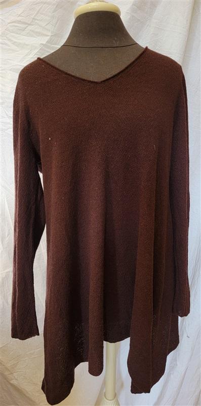 NWOT Eileen Fisher M Wool V-Neck Top Brown Asymmetric Hem Sweater 116287