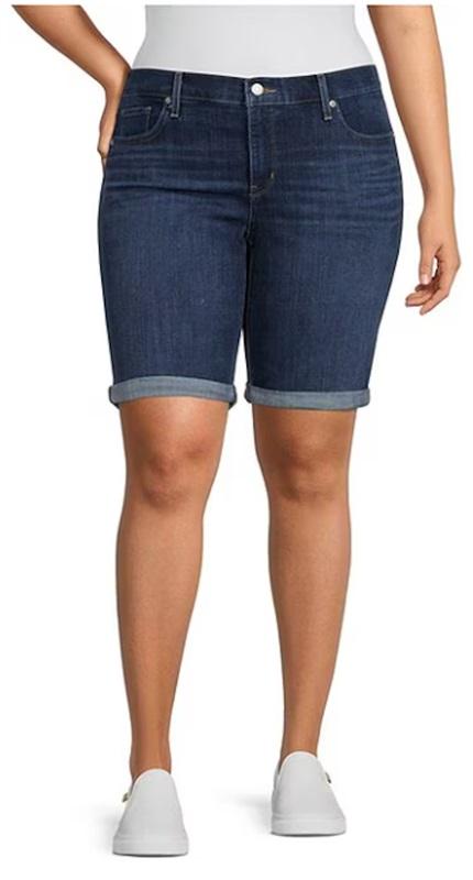 NWT Levis 24w Plus Size Classic Bermuda Jean Shorts Med Dk wash 116304