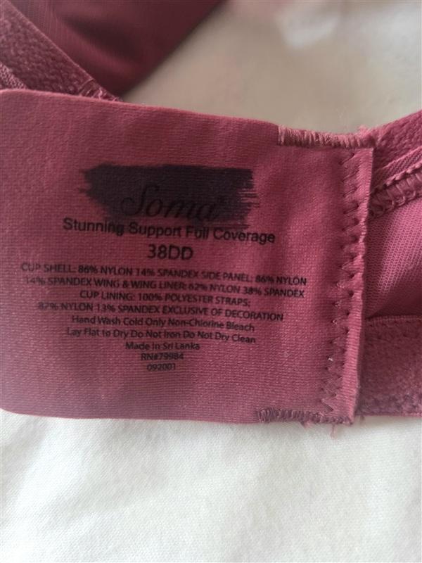 NWOT Soma 38DD Stunning Support Full Coverage Underwire Bra Wine 116418